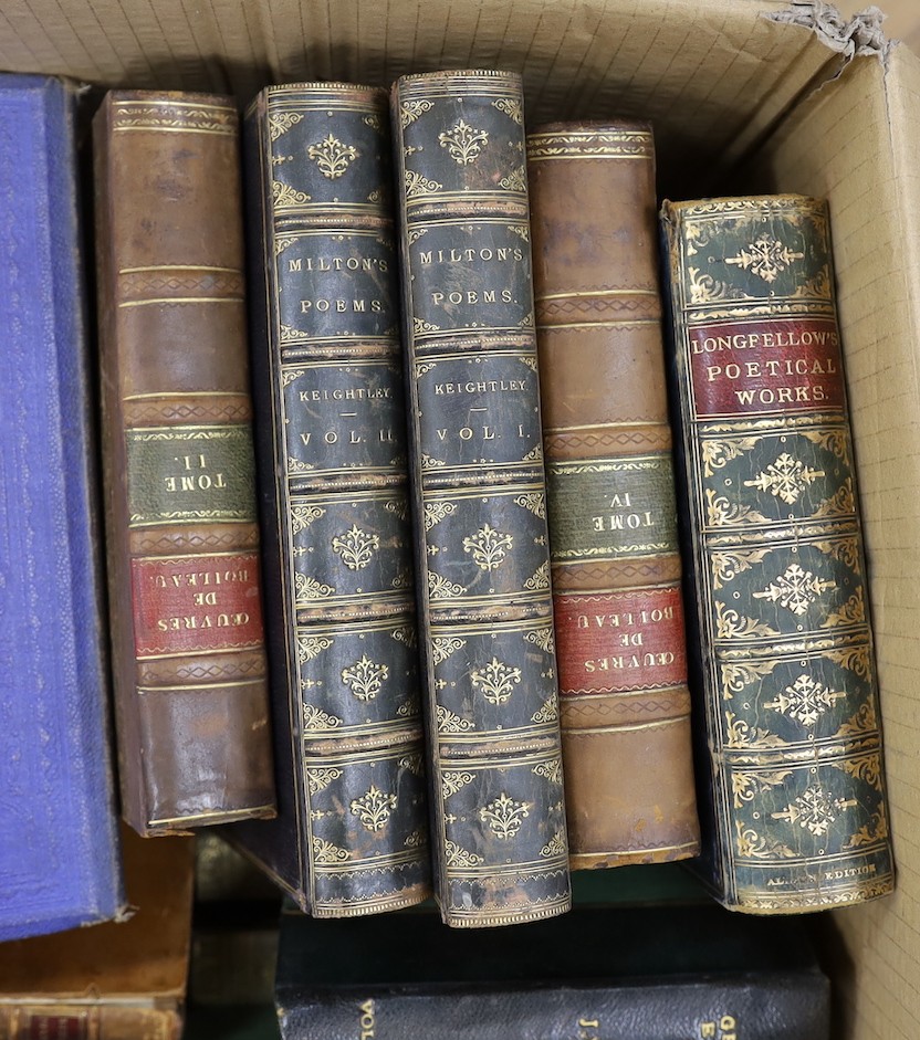 Two boxes of mixed 19th and 20th century leather bound books